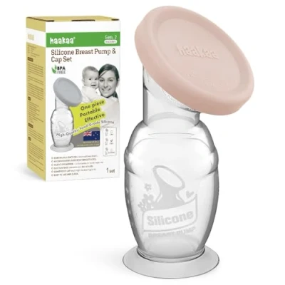 Imagen de haakaa Extractor de Leche Manual Silicona con Base Succión y Tapa Diseño Patentado, Operación Silenciosa Manos Libres, Natural, A Prueba Derrames, 4oz/100ml, Rosa Suave