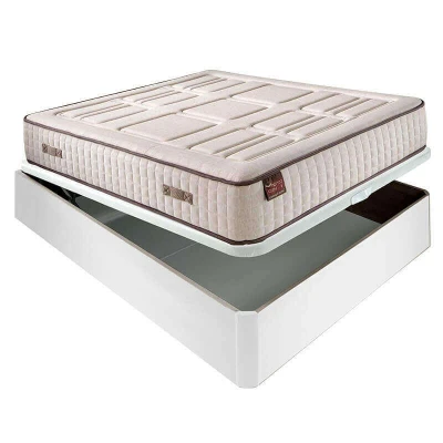 Imagen de Aznar Colchón HR Cotton con visco 27 cm Extra Firme Transpirable + Canapé abatible Madera 3D Altura 34 Blanco, 160x200