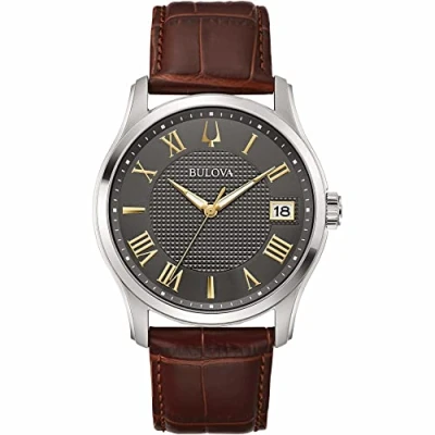 Imagen de Bulova Reloj Analógico para Hombres de Cuarzo con Correa en Cuero 96B389