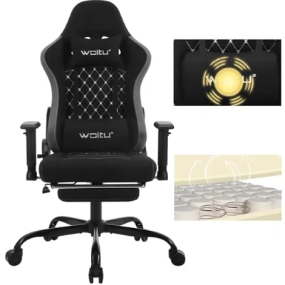 Imagen de WOLTU Silla Gaming con Masajeador, Ergonómica Oficina, Escritorio Reposacabezas, y Soporte Lumbar, Sillon Reclinable, Asiento Ancho, 150 kg, Tela sintética, Negro+Gris, GS09szg