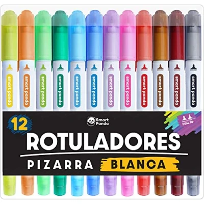 Imagen de SmartPanda Rotulador Pizarra Blanca, Punta Doble, Mediana y Fina Borrado en Seco para el Hogar u Oficina 12 Colores