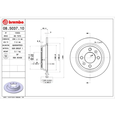 Imagen de BREMBO 08.5037.10 Disco de freno 258 9 4 macizo SAAB: 900 I Combi Coupe, Cabrio, 9000 Berlina