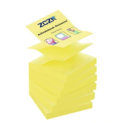 Imagen de ZCZN Z Notes, 6 bloc de notas autoadhesivas, adhesivas 76 x mm, 80 hojas por bloque, 480 hojas, color amarillo