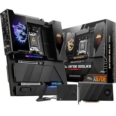 Imagen de MSI Meg X870E GODLIKE, E ATX Soporta procesadores AMD Ryzen 9000/8000/7000, AM5 Dynamic Dashboard III, EZ Slide M.2, 110A SPS, Memoria DDR5 (9000+ MT/s OC), M.2 &amp; PCIe 5.0, USB4, Wi Fi 7, 10G LAN