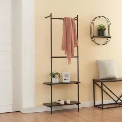 Imagen de [en.casa] Perchero Burro de Pared con 2 Barras Estantes Perfecto para Recibidor Oficina Dormitorio Acero Aglomerado 162 x 60 26 cm Negro