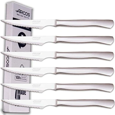 Imagen de Arcos Juego Cuchillos carne 6 Piezas cuchillo chuleteros cubiertos acero inoxidable Hoja 110 mm mango monobloque aptos lavavajillas Caja Envase Ecológico