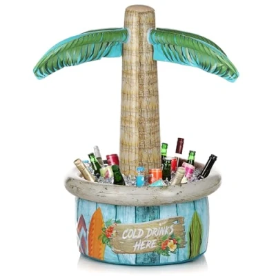Imagen de FunX Enfriador de bebidas inflable palmera, accesorio para fiestas y festivales con aspecto playero, ideal en el jardín, fiesta verano o la piscina, 94 x 90 cm