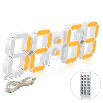 Imagen de Deeayple Reloj de Pared Digital Led Despertador Grande 3D 38,1 cm Sin Ruido Repetición Ajuste Brillo Ciclo Seis Colores 12/24 Horas Fecha/Temperatura Control Remoto Luz Nocturna Color