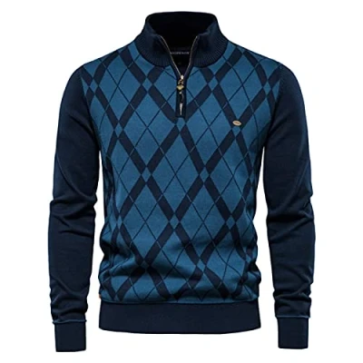 Imagen de SSBZYES Suéter para Hombre De Cuello Alto Prendas Punto Ocasionales con Media Cremallera Jersey Color Puro Superior Informal