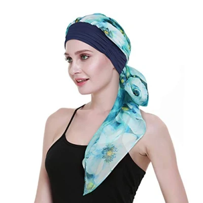 Imagen de FocusCare Peluca de pelo largo accesorio turbante bufandas imprimir quimio diademas gorras Beanie bandana