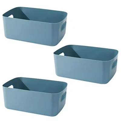 Imagen de Yngffb 3 Piezas Cestas de Almacenaje Multiuso, cajas Organizadoras Plástico con Asas, Para organizar almacenamiento apilables asas (azul)