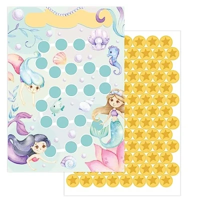 Imagen de Pack de 10 Tablas recompensas para niños Motivo: Sirenas con Pegatinas Estrellas motivar a los Hacer Las tareas, Deberes, lavarse Dientes Premiar Buenos hábitos