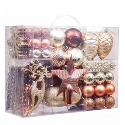 Imagen de Valery Madelyn 100 Bolas de Navidad plásticos,Bolas arbol Bronce，Set Bronce, Adornos Navidad,Decoracion Navidad,Tema Bronce