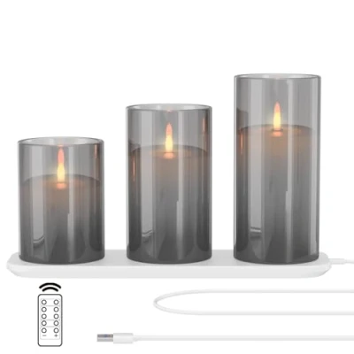 Imagen de EXTSUD velas LED sin llama parpadeantes con estación de carga y función temporizador mando a distancia,Juego 3 cristal recargables Decoración Romántica