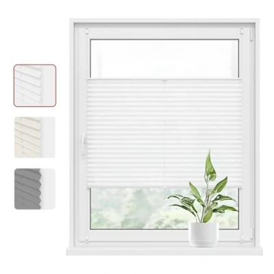 Imagen de WOLTU Estor Cortina Plisada sin Taladrar, Enrollable Plisado para Puerta y Ventana, Persianas Protección de la Intimidad Solar UV, 75x100cm Blanco