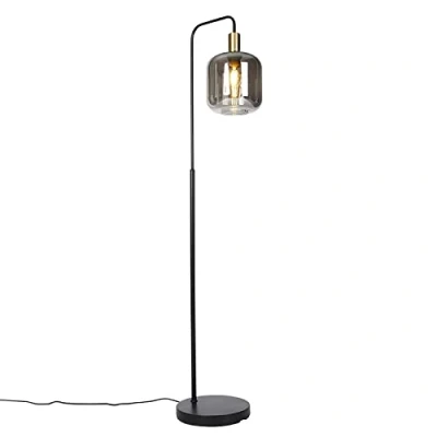Imagen de Qazqa diseño Lámpara de pie negra con cristal dorado y ahumado Zuzanna/Acero Alargada Adecuado para LED Max. 1 x 40 Watt