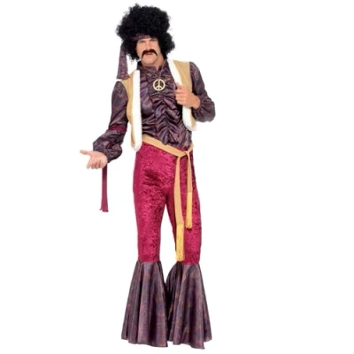 Imagen de Smiffys Traje de Rockero Psicodélico los 70 con Bengalas, Top Chaleco Adjunto y Diadema