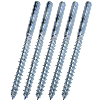 Imagen de AERZETIX C57247 Juego de 5 Tornillo doble rosca espárrago punta atornillar metal/madera con o sin taco Ø6x80mm acero galvanizado color plata