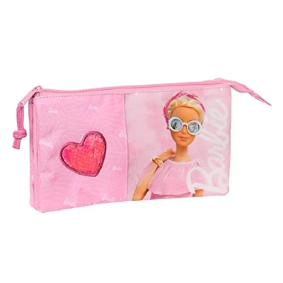 Imagen de Safta Barbie Girl Portatodo Triple, Estuche Infantil, Niño, Ideal para Niños de 5 a 14 Años, Cómodo y Versátil, Calidad Resistencia, 22x3x12 cm, Color Rosa