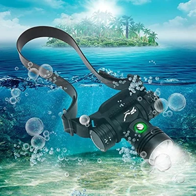 Imagen de linterna frontal de buceo 100000 lúmenes, buceo, superbrillante IPX8, resistente al agua, para natación, submarino, 3 modos, luz seguridad subacuática recargable