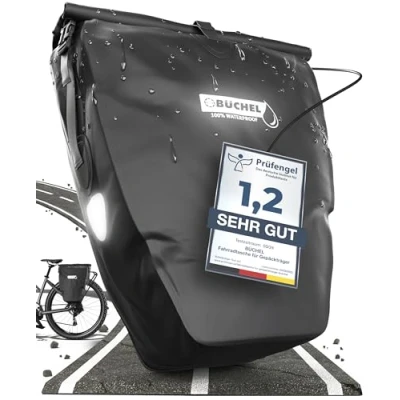 Imagen de Büchel Bolsa de Bicicleta para portaequipajes, 100% Impermeable, Color Negro, Unisex Adulto, 56.5 x 30 15 cm (25.4 l)