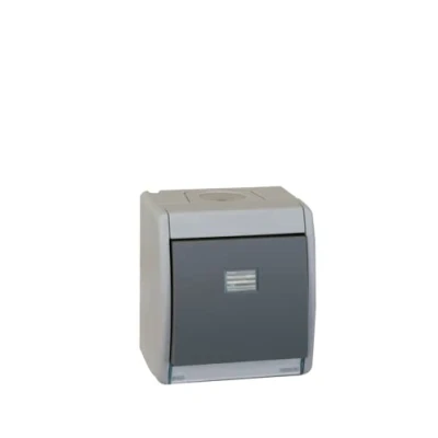 Imagen de Simon Interruptor Conmutador de superficie, Serie 44 Aqua, 230V 10A, Táctil Pared, Apto para Exteriores, Fácil Instalar, Incluye Caja, Tapa y Mecanismo, Color Gris