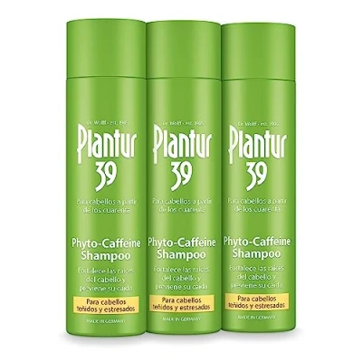 Imagen de Plantur 39 Phyto Caffeine Shampoo 3x250ml I Champú de Fito Cafeína para cabellos coloreados y desvitalizados Fortalece las raíces del cabello previne su caída