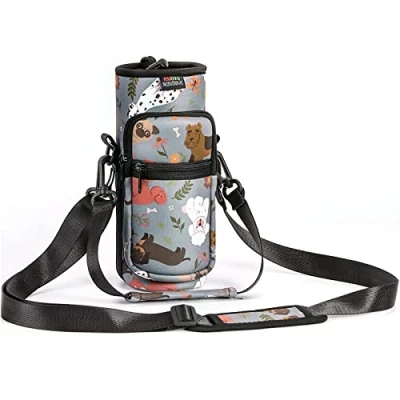 Imagen de Nuovoware Bolsillo de Botella Agua Portátil Neopreno, con Correa Hombro a Prueba Caída, Funda Impermeable 710ml Protectora para Viaje, Perro Gris