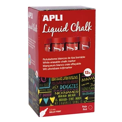 Imagen de APLI 16902 Rotuladores de Tiza Borrable, 5,5 mm, Liquid Chalk Punta Redonda, Rojo