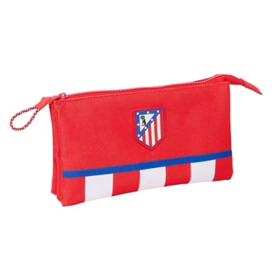Imagen de Safta ATLÉTICO DE Madrid Portatodo Triple, Estuche Infantil, Niño, Ideal para Niños en Edad Escolar, Cómodo y Versátil, Calidad Resistencia, 22x3x12 cm, Color Rojo