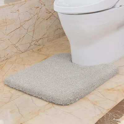 Imagen de VANZAVANZU Alfombra de Baño para Inodoro Antideslizante Alfombrilla Espesa Absorbente Ducha Ultra Suave Contorno Mullido Microfibra 50 x 60cm (Gris Claro)