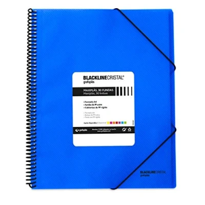 Imagen de Grafoplas 39833230 Carpeta Espiral con 30 Fundas, Color Azul, Tapas Polipropileno, A4, Maxiplás Blackline Cristal