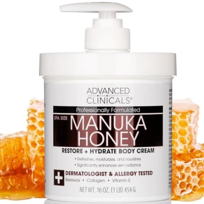 Imagen de Advanced Clinicals Crema de miel Manuka para piel extremadamente seca y envejecida cara, cuello, manos cuerpo, tamaño spa 473 ml