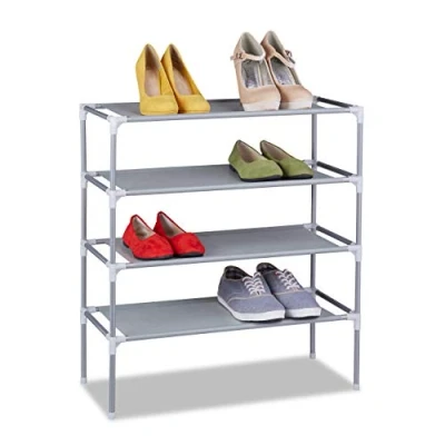 Imagen de Relaxdays Zapatero Tela Sistema Encaje, 4 Baldas, 12 Pares de Zapatos, Organizador Calzado 68x62x28 cm, Color Gris