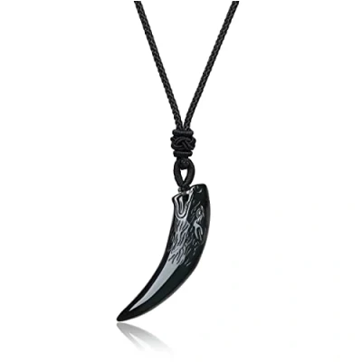 Imagen de COAI Collar Ajustable para Hombre y Mujer con Colgante Diente de Lobo en Obsidiana Negra Piedra Natural