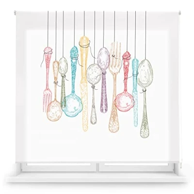 Imagen de Blindecor Digital Cocina Estor Enrollable Translúcido con Estampado Impresión Modelo Cutlery 170 x 180 cm (Ancho por Alto) Tamaño de la Tela 167 175 Estores para Ventanas