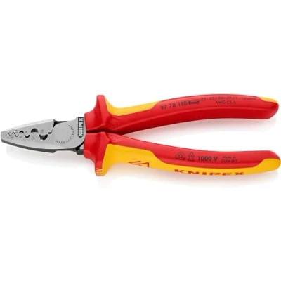 Imagen de Knipex Alicate para crimpar punteras huecas aislados con fundas multicomponentes, según norma VDE 180 mm (cartulina autoservicio/blíster) 97 78 SB