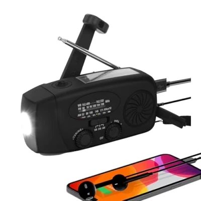 Imagen de Radio Solar portátil con Am/FM/NOAA meteorológica Radio, Alarma SOS y Dinamo de manivela, Cargador móvil USB, Linterna LED, para emergencias (Negro,batería Recargable 6000 mAh)