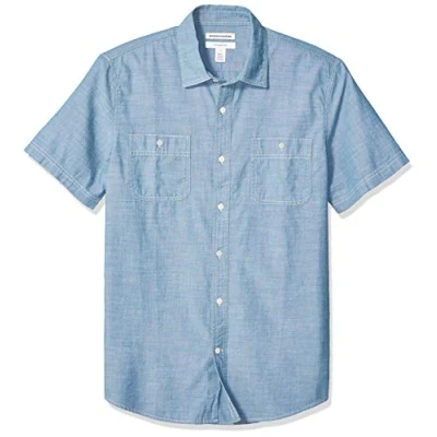 Imagen de Amazon Essentials Camisa de Popelín Manga Corta Ajuste Normal Hombre, Azul Medio, XL