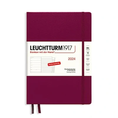 Imagen de LEUCHTTURM1917 367755 Agenda semanal y cuaderno de notas Composition (B5) 2024, con adicional para direcciones aniversarios, color rojo (alemán, 12 meses)