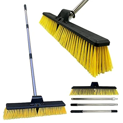 Imagen de escoba de jardín resistente para exteriores, rígida grande 61 cm con cepillo duro y mango metal barrer tu patio, terraza