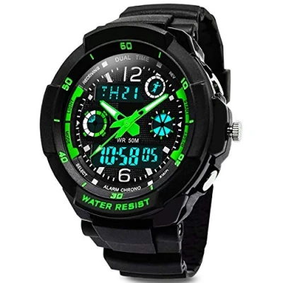 Imagen de VDSOW Digital Reloj de Pulsera para niños 50 m Impermeable Deportes al Aire Libre analógico con Alarma/Temporizador/Dual Tiempo Zona/luz LED electrónico