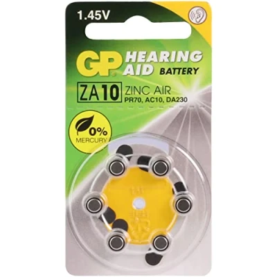 Imagen de GP Batteries GPPBZZ10F000 Pack de 6 Pilas cinc Air para audiófono ZA10 D6 (Amarillo)
