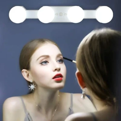 Imagen de Luces para Espejo de Maquillaje LED Tocador, Kit Make Up Sin Cuerda Portátil Recargable, 4 Bombillas Regulables Temperatura Color, Tocador Baño (Sin Espejo)