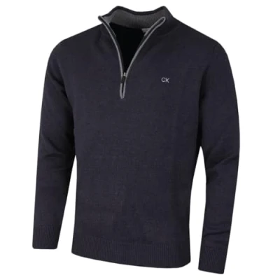 Imagen de Calvin Klein Suéter de punto algodón para hombre 2024 con media cremallera, Armada Margas, M