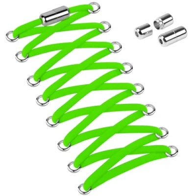Imagen de Widamin 2 Pares de Cordones Elásticos con cápsula Metal, sin Nudo para Adultos Niños, Perezosos Atar Zapatos Deporte，Verde