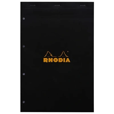 Imagen de RHODIA 202009C Bloc Notes Agrafé N20 Black A4+ Petits Carreaux 80 Feuilles Détachables Perforation 4 Trous Papier Clairefontaine Blanc g/m² Couverture Souple et Résistante Basics