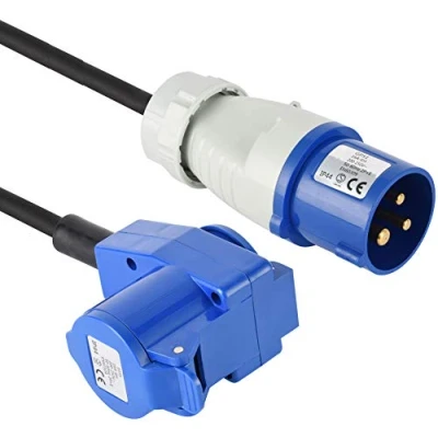 Imagen de Electraline 46149 Extensión de Goma RN F 10m Conector IEC Industrial 3 Polos + 1 Schuko Adecuado para Camper, Camping, Caravana, Barco, Construcción IP44, 10 M, Negro
