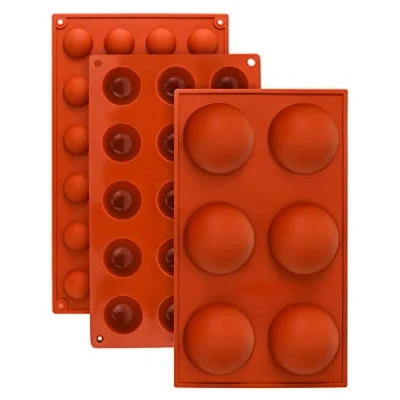 Imagen de QWORK® 3 piezas Moldes de silicona hemisferio, Semicírculo 6 agujeros 15 24 agujeros, para chocolate, dulces, pudín