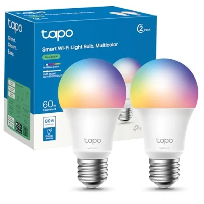 Imagen de Bombilla inteligente TP Link Tapo L530E, Pack 2, LED 806 Lm, 8.7W, RGB, Control por voz, WiFi, E27